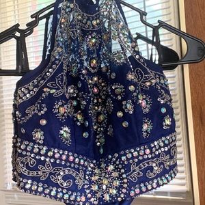 Royal blue beaded two piece formal dress